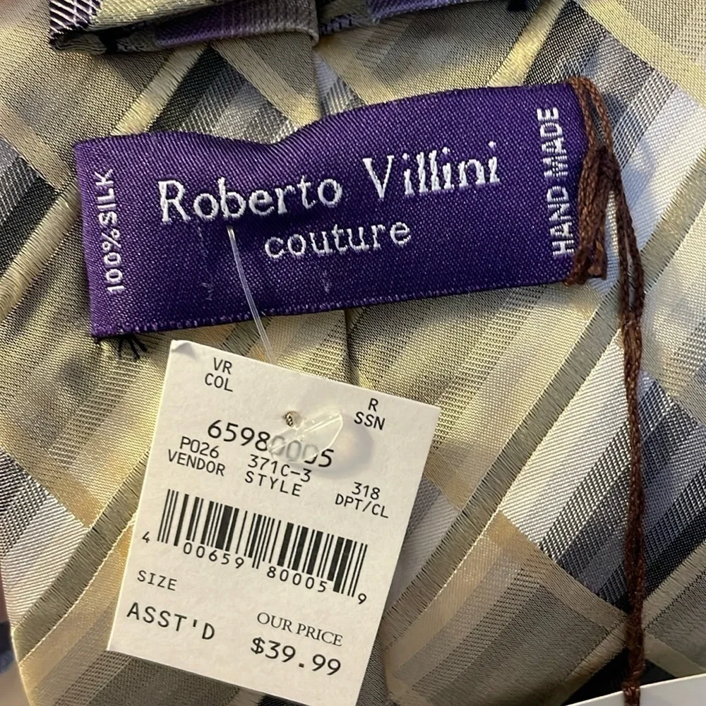Roberto Villini Couture Silk Stain Resistant Geometric Necktie Tie